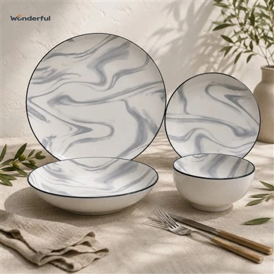 Grey Marble Swirl Glaze Porcelain Dinnerware