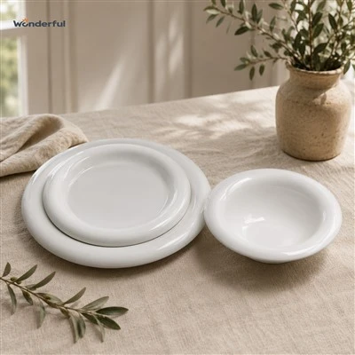 Solid White Mushroom Rim Porcelain Dinnerware Set