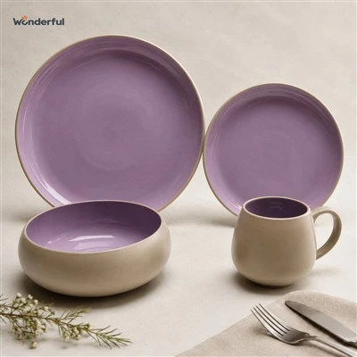 Two-Tone Matte & Gloss Contrast Stoneware Dinnerware Set Two-Tone Matte & Gloss Contrast Stoneware Dinnerware Set