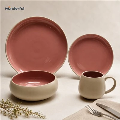 Two-Tone Matte & Gloss Contrast Stoneware Dinnerware Set Two-Tone Matte & Gloss Contrast Stoneware Dinnerware Set